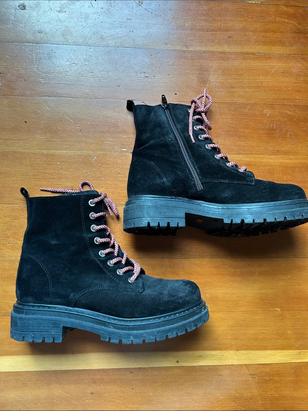 Anthropologie Black Suede Laceup Chunky Heel Boots